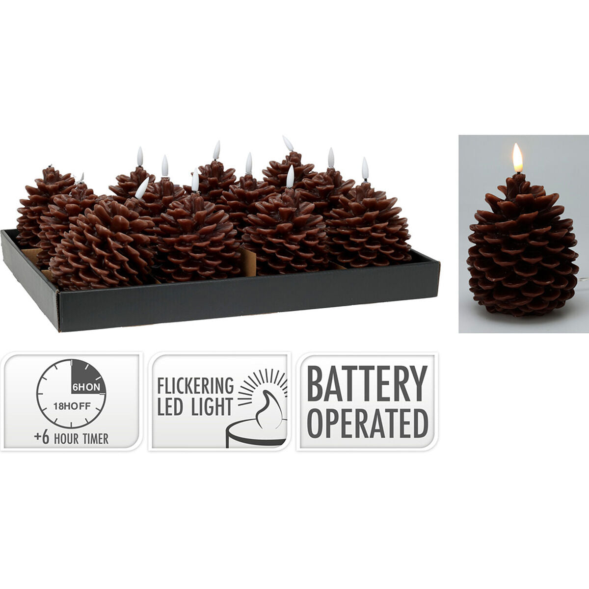 Nordic Pinecone Glow – LED Candle with Real Flame Effect